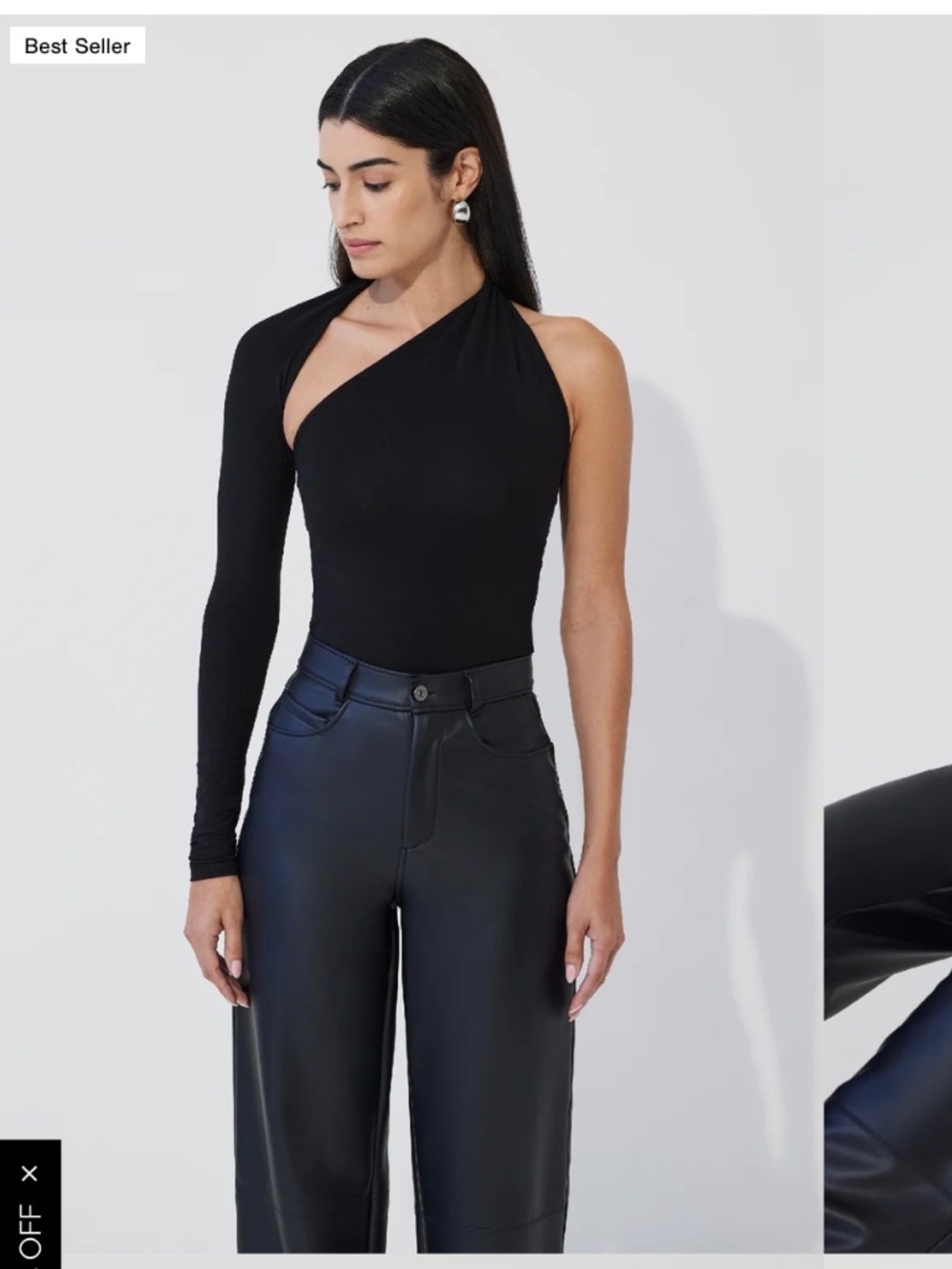 Marcella Manhattan One Shoulder Asymmetric Long-Sleeve Fitted Top, Size M
